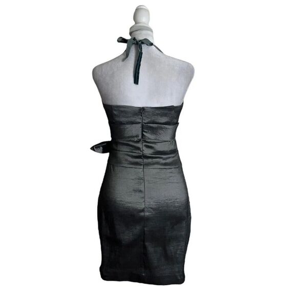 Aspeed Vtg USA Made Mini Dress Metallic Silver Formal Party Rhinestone Bow US 10 - Picture 3 of 11